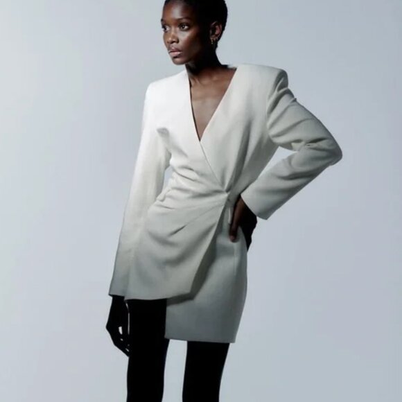 ZARA | LIKE NEW | Ecru blazer dress | White Ivory | SIZE Medium | BLOGGER FAVE - Picture 3 of 10